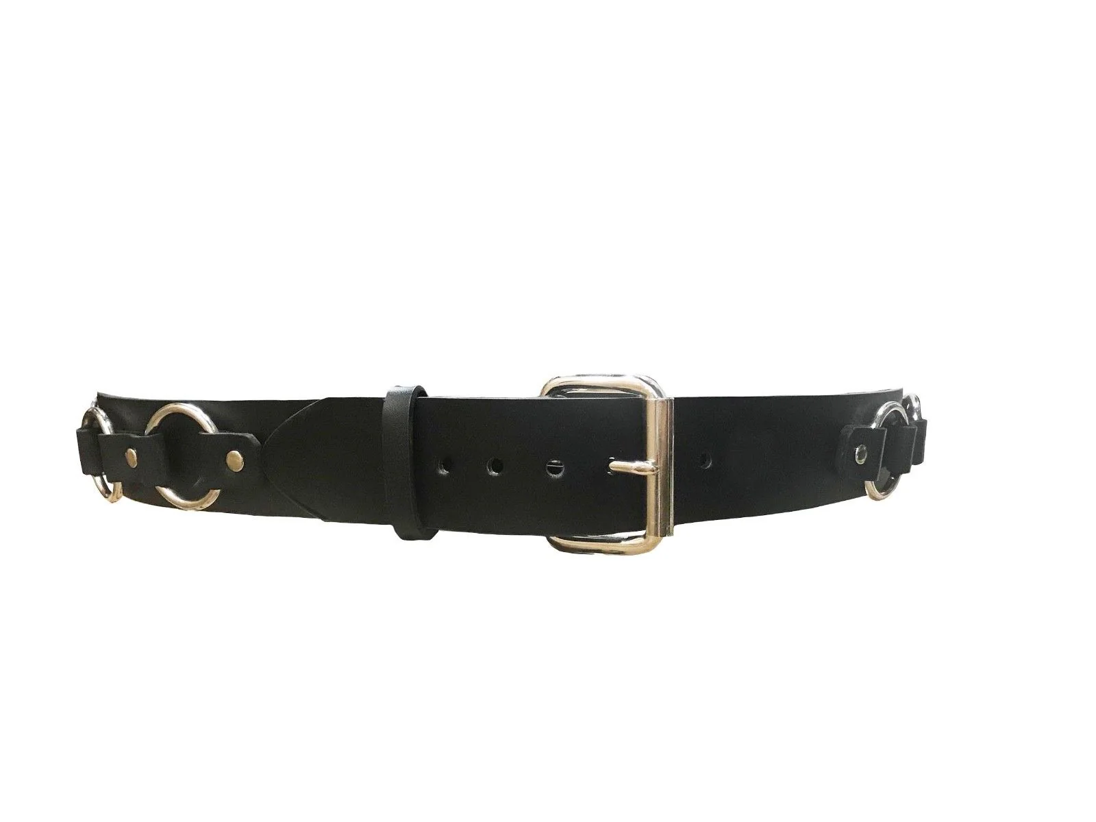2 Row Flat Studded Black Leather Belt - Image 3