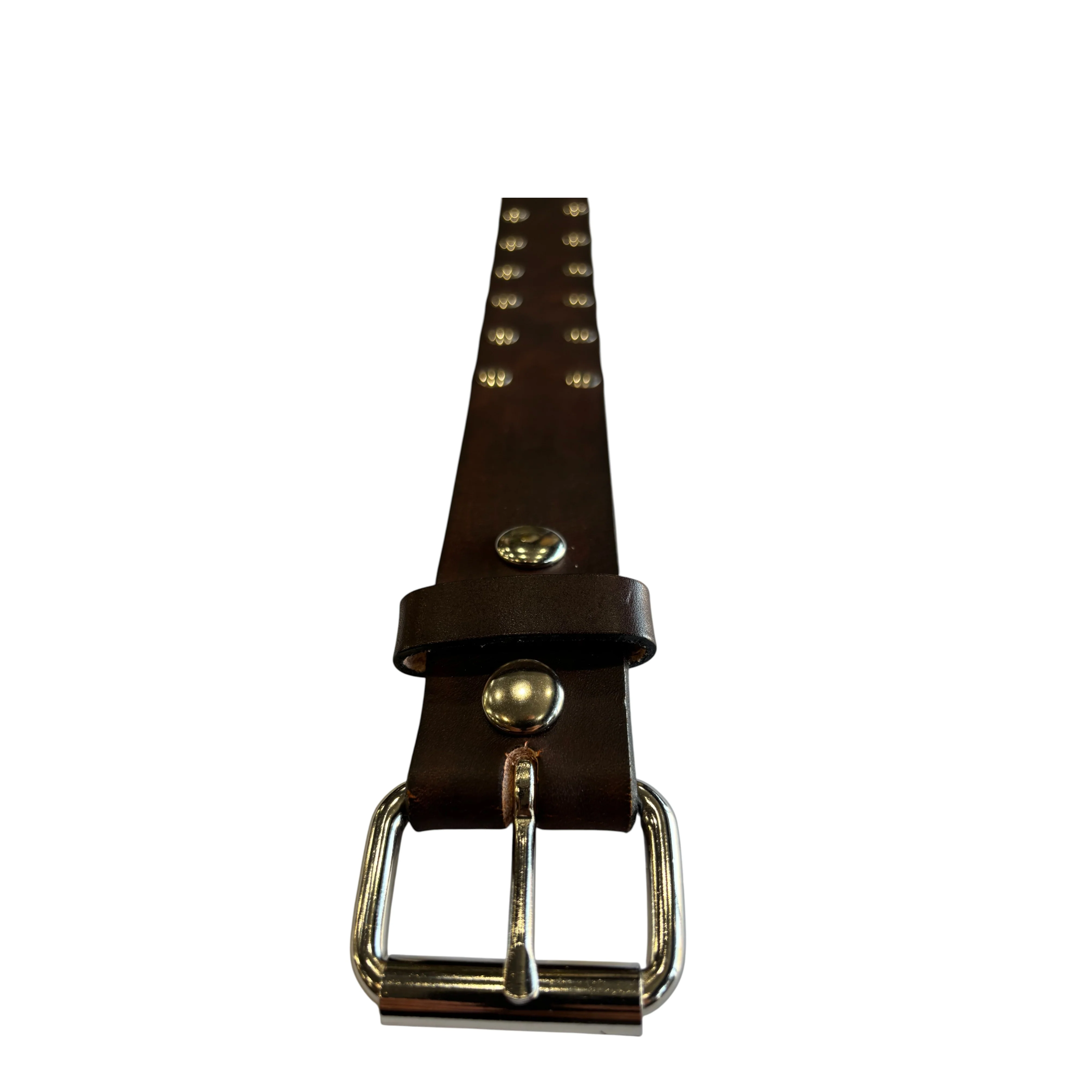2 Row Flat Studded Brown Leather Belt - Image 3