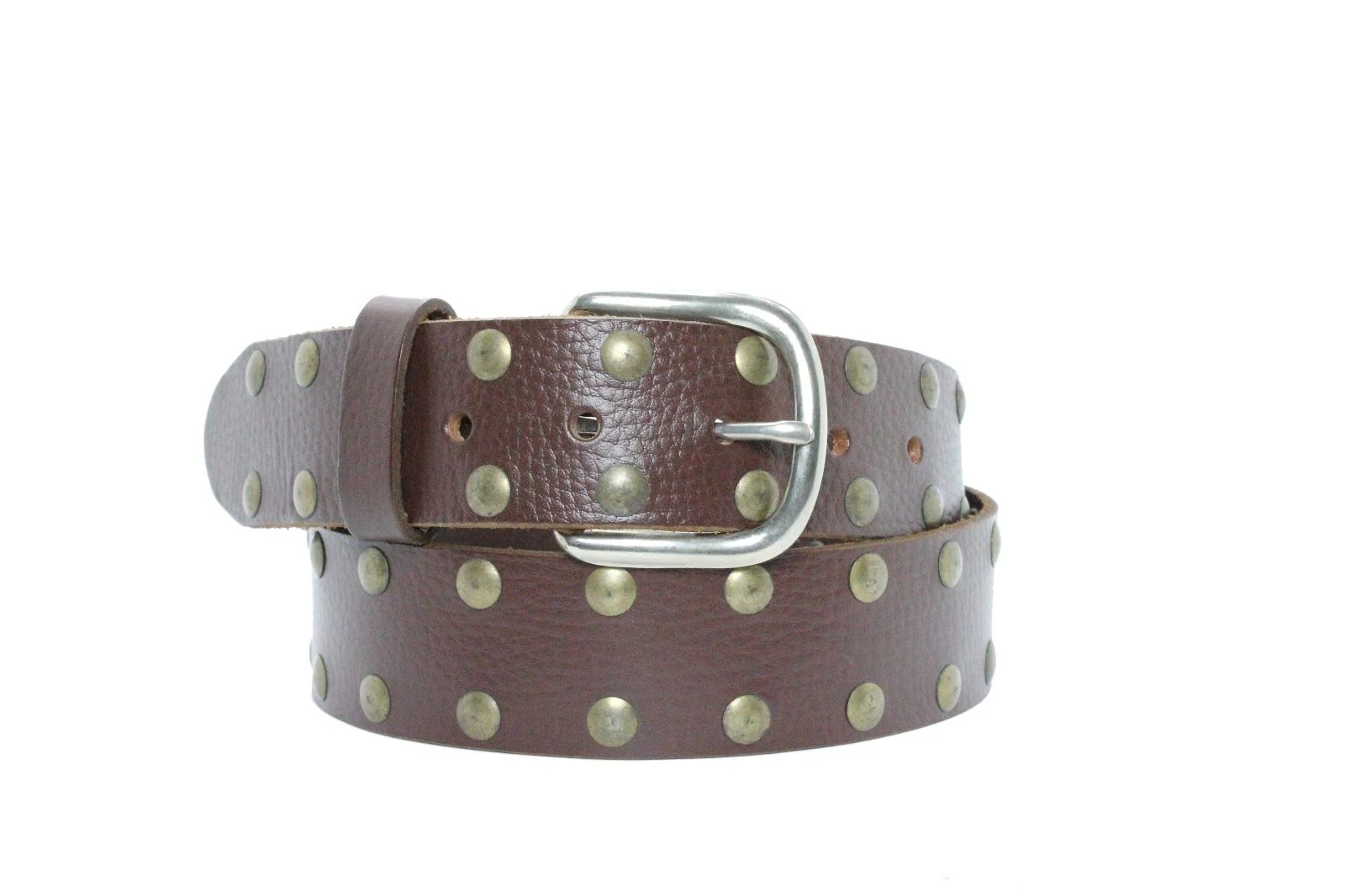2 Row Flat Studded Brown Leather Belt - Image 3
