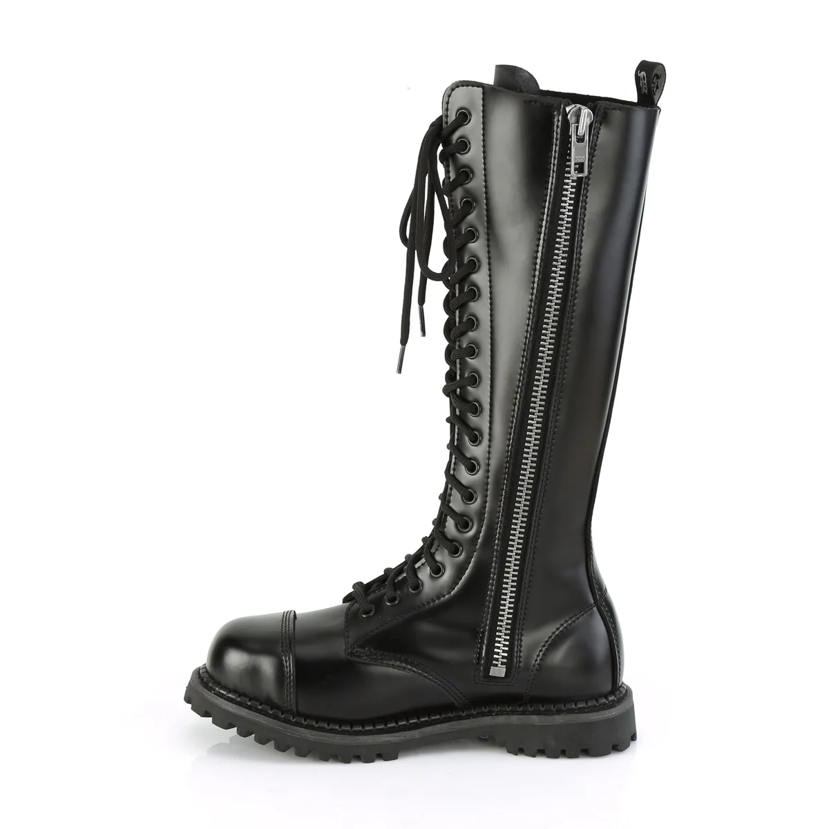 Demonia 20 Eyelet Black Leather Knee Boots - Image 2