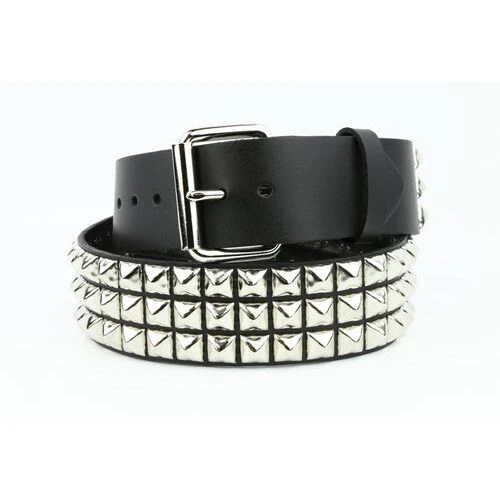 3 Row Pyramid Studded Black Leather Belt - Image 5