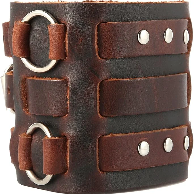 3 Strap Brown Leather Wrist Cuff - Image 2
