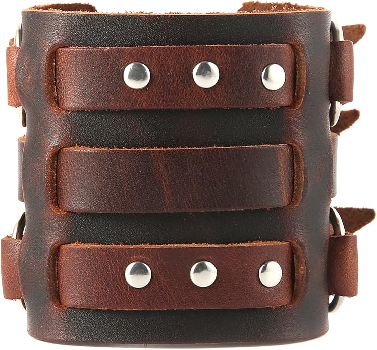 3 Strap Brown Leather Wrist Cuff - Image 3