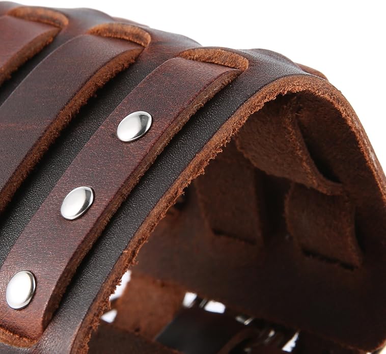 3 Strap Brown Leather Wrist Cuff - Image 6