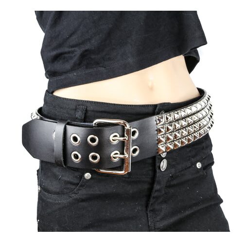 4 Row Pyramid Studded Black Leather Belt - Image 3