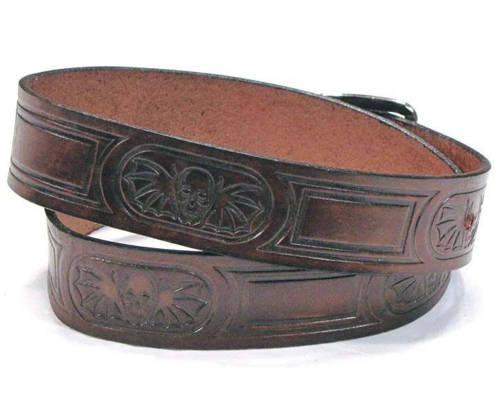Bat Skull Brown Antique Leather Belt - Image 2