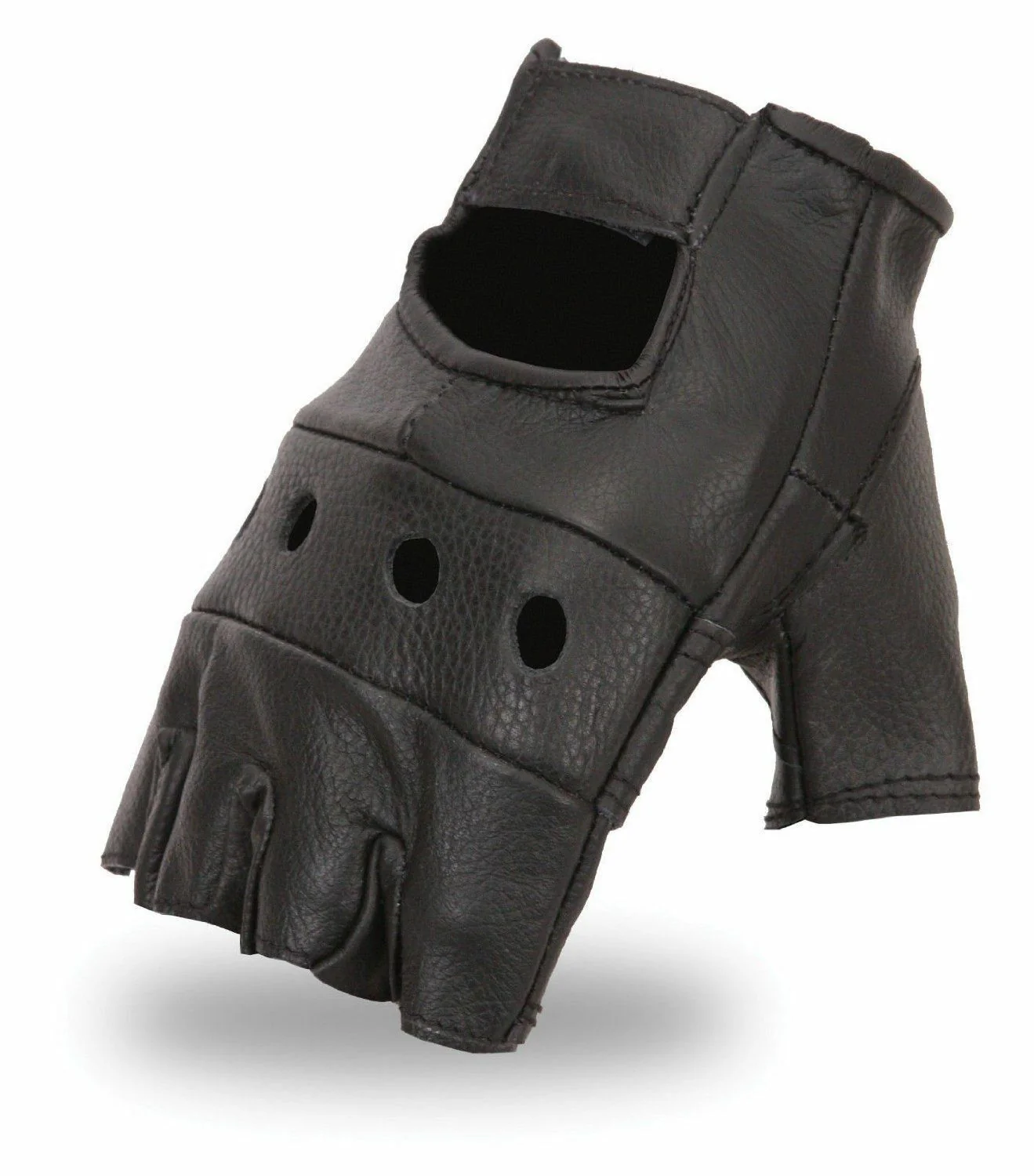 Black Fingerless Biker Gloves - Image 2
