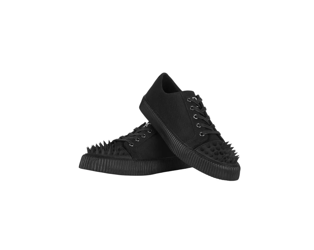 TUK Black Twill Spiked Lace Up Sneaker A3428 - Image 2