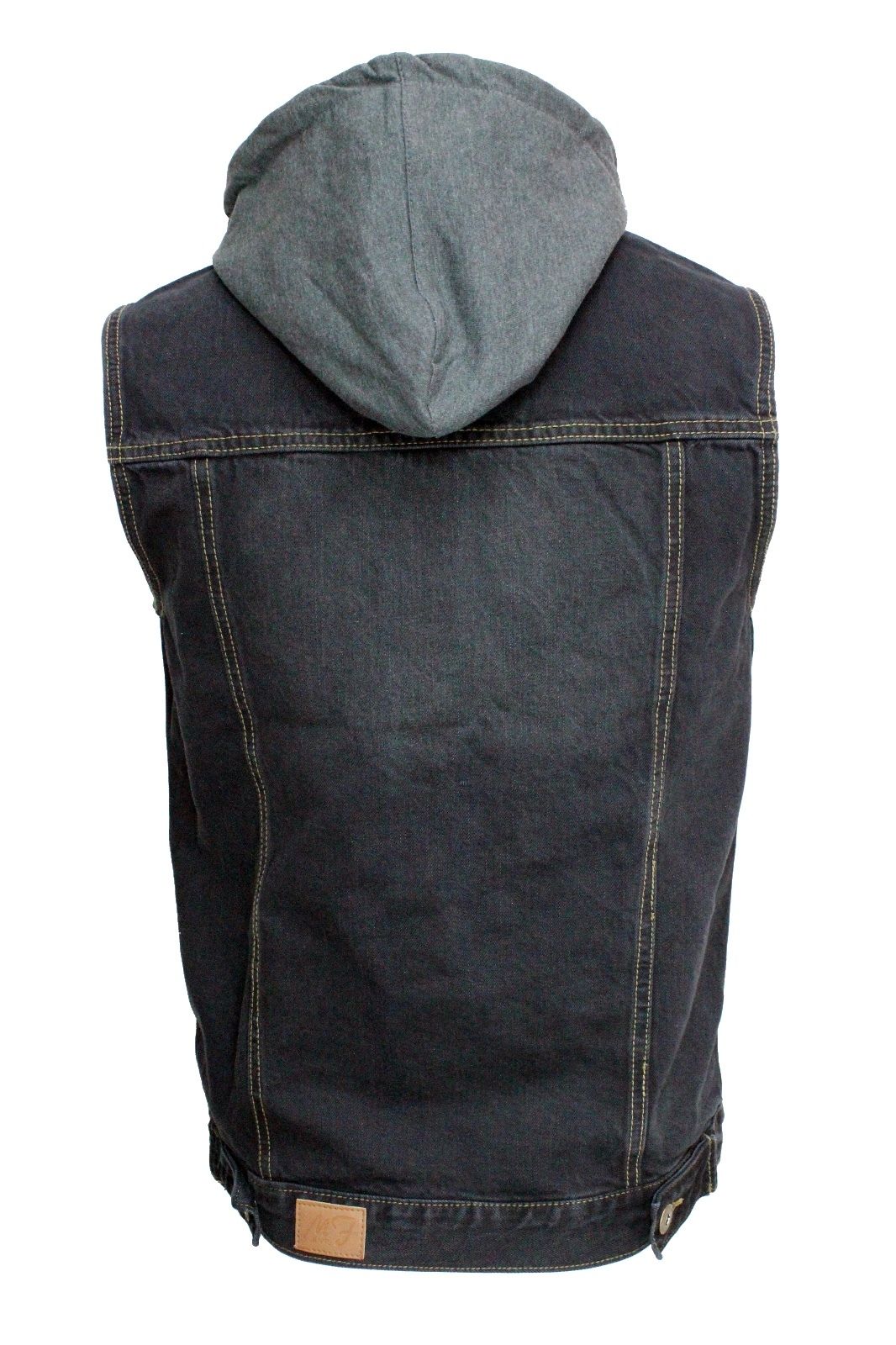 Black Washed Denim Battle Vest w/ Detachable Hoodie - Image 2