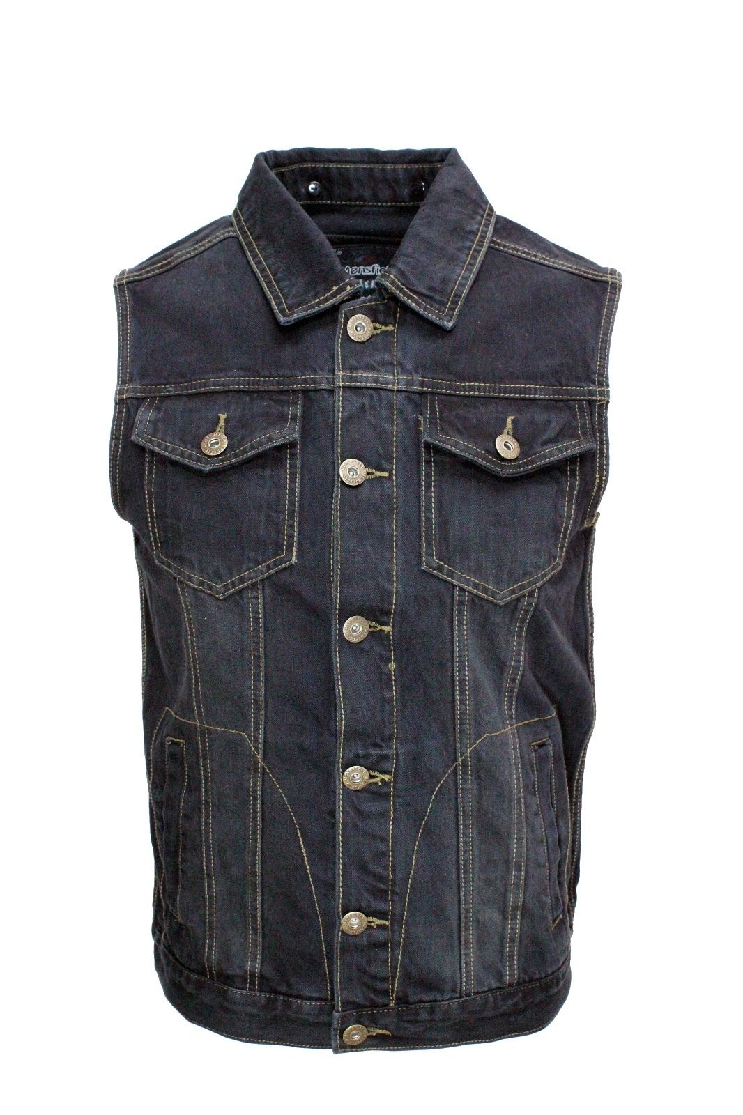 Black Washed Denim Battle Vest w/ Detachable Hoodie - Image 3