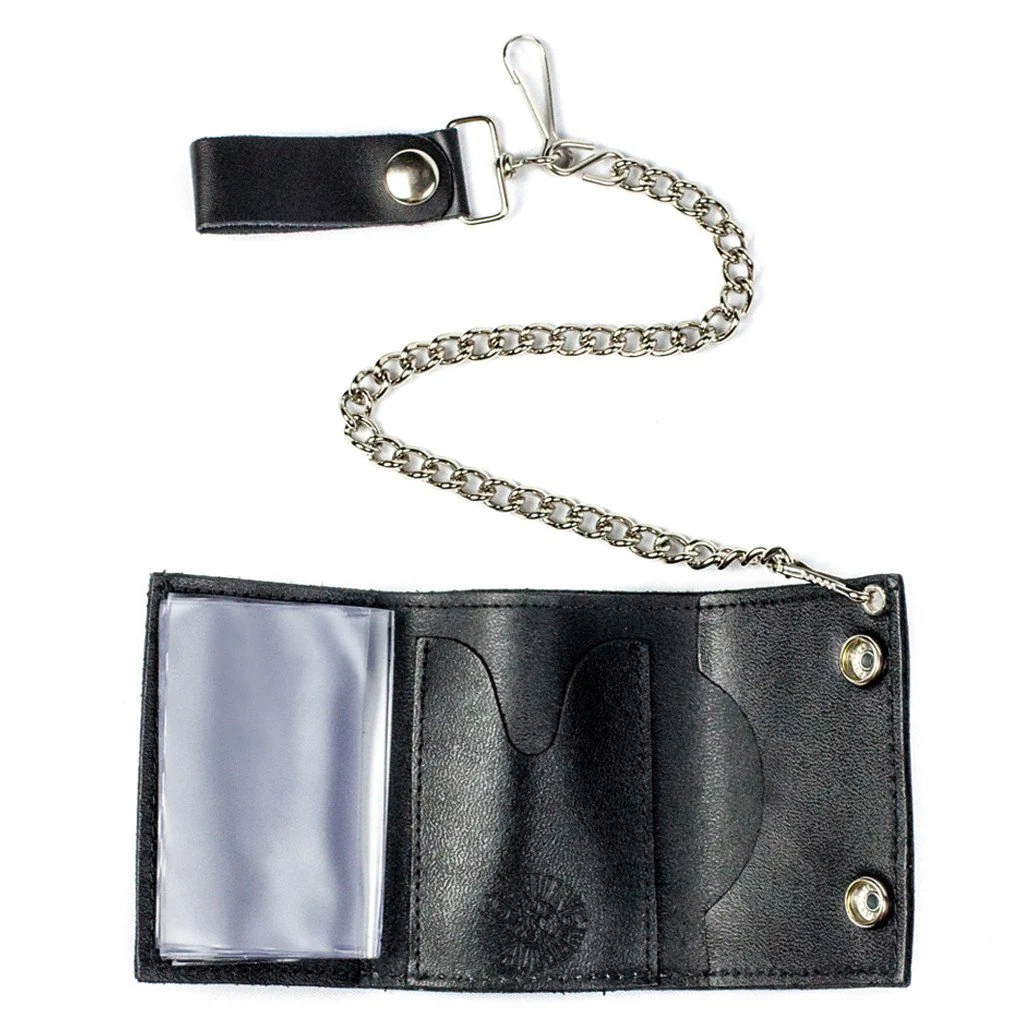 Checkered Tri-Fold Biker Wallet w/ Chain - Image 2