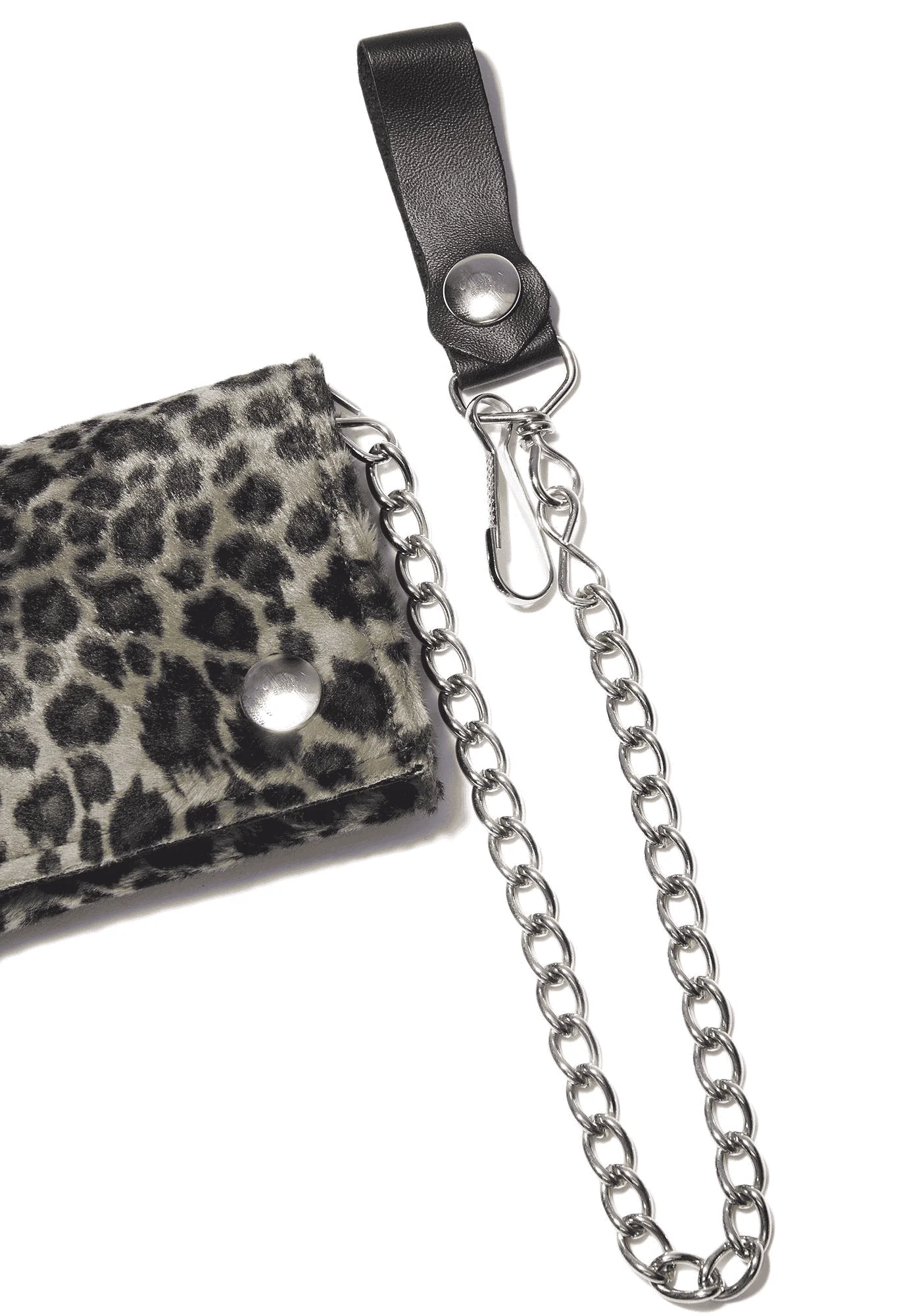 Fuzzy Leopard Tri-Fold Wallet w/ Chain - Image 2