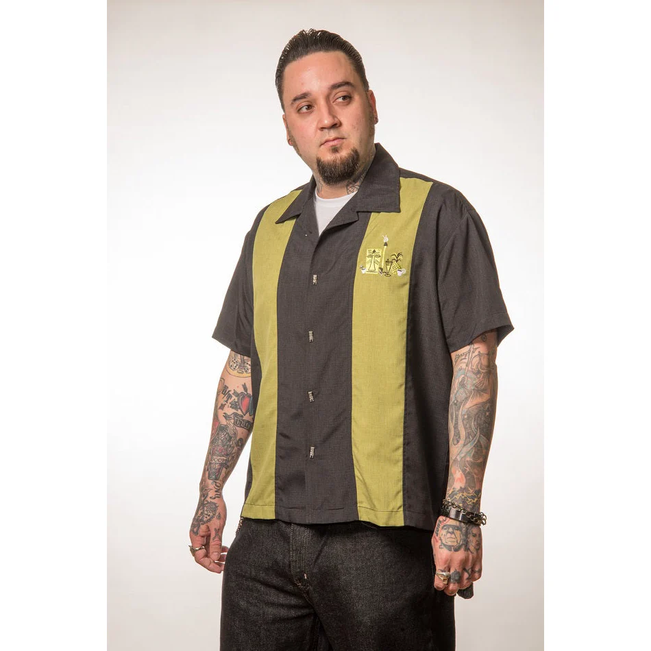 Green and Black Tiki Bowling Shirt by Steady Clothing - Image 3