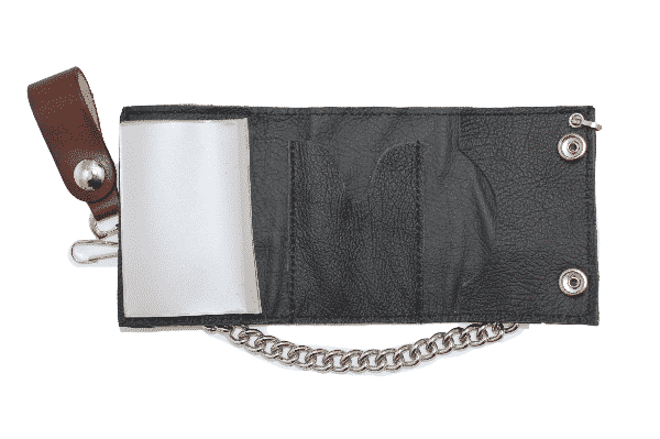 Antique Finish Indian Chief Flag Tri-Fold Wallet w/ Chain - Image 2