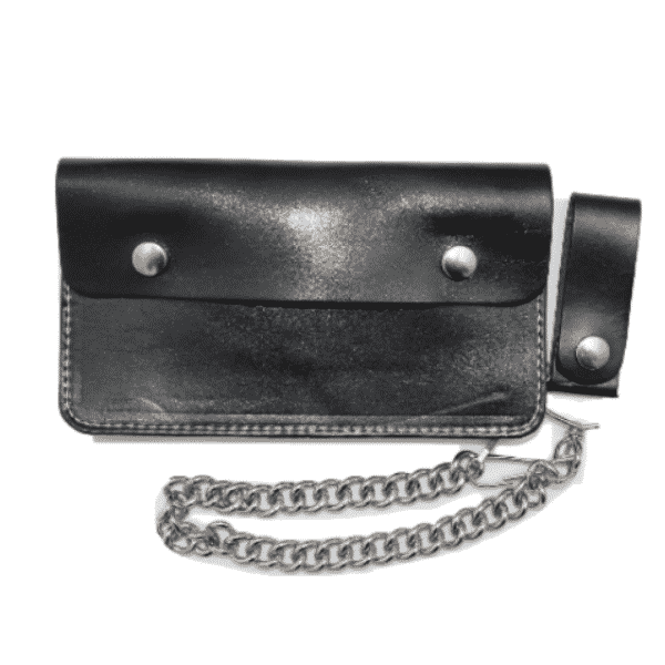 Large Bi-Fold Biker Black Oily Leather w/ Chain