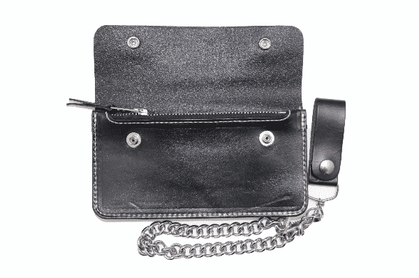 Large Bi-Fold Biker Black Oily Leather w/ Chain - Image 2