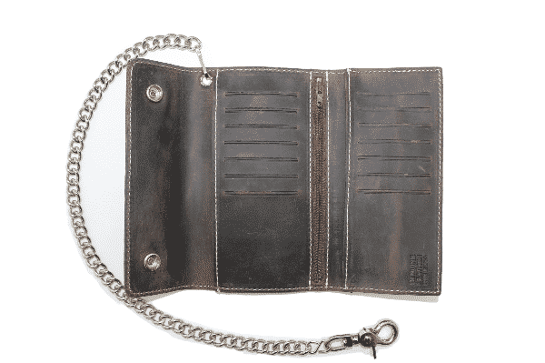 Large Distressed Leather Wallet w/ Chain - Image 2
