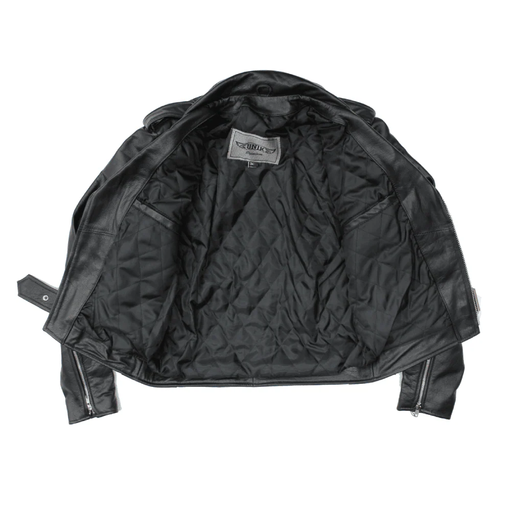 Black Buffalo Leather Belted Biker Jacket - Image 3
