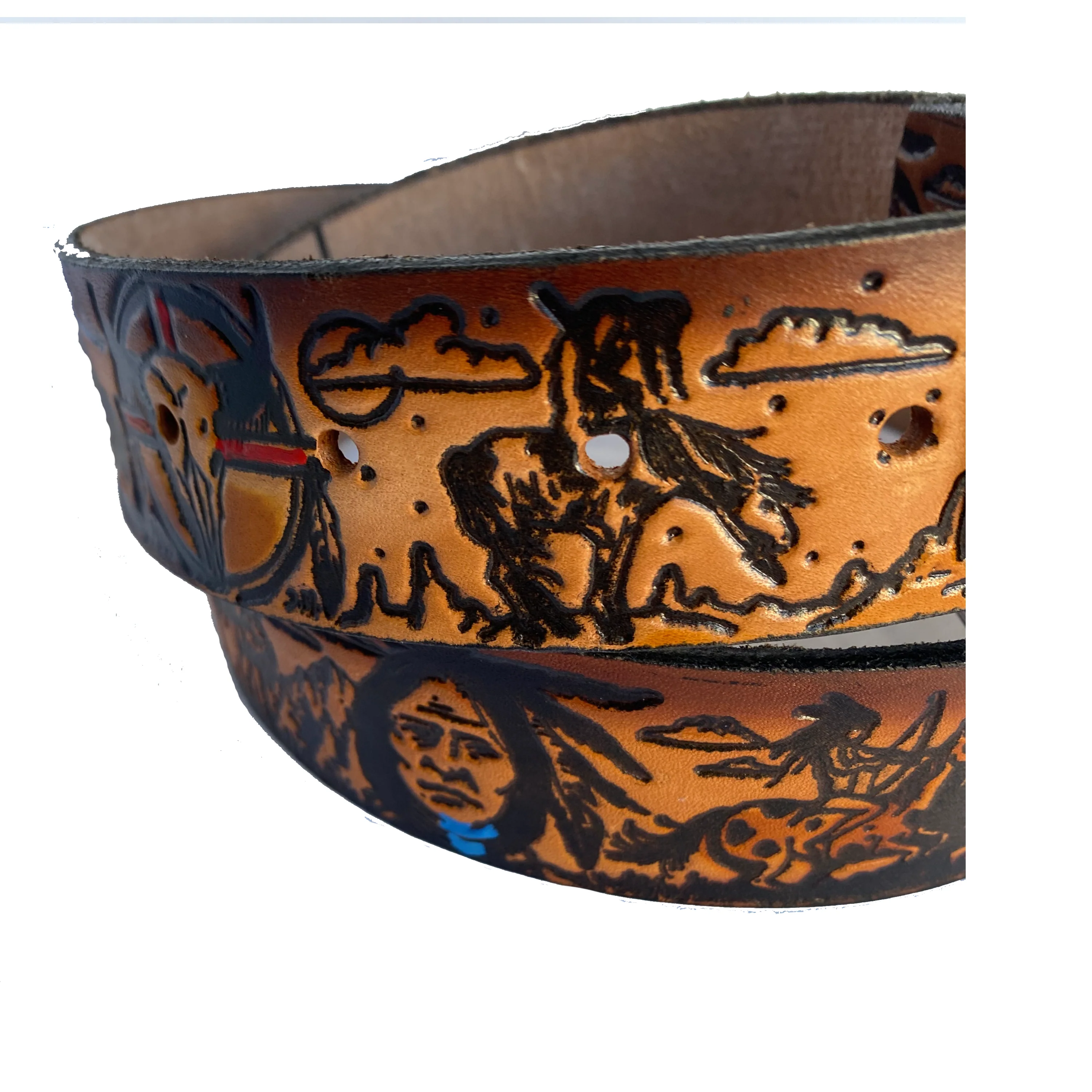 Native American Embossed Leather Belt - Image 2