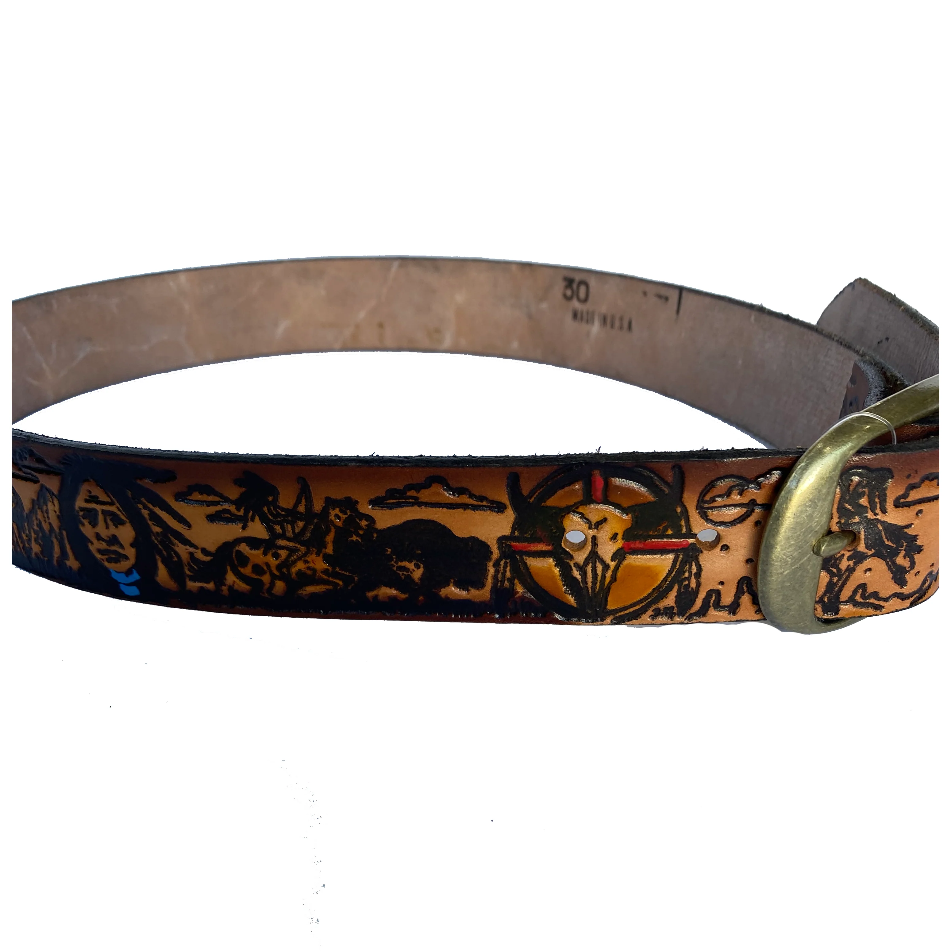 Native American Embossed Leather Belt - Image 3
