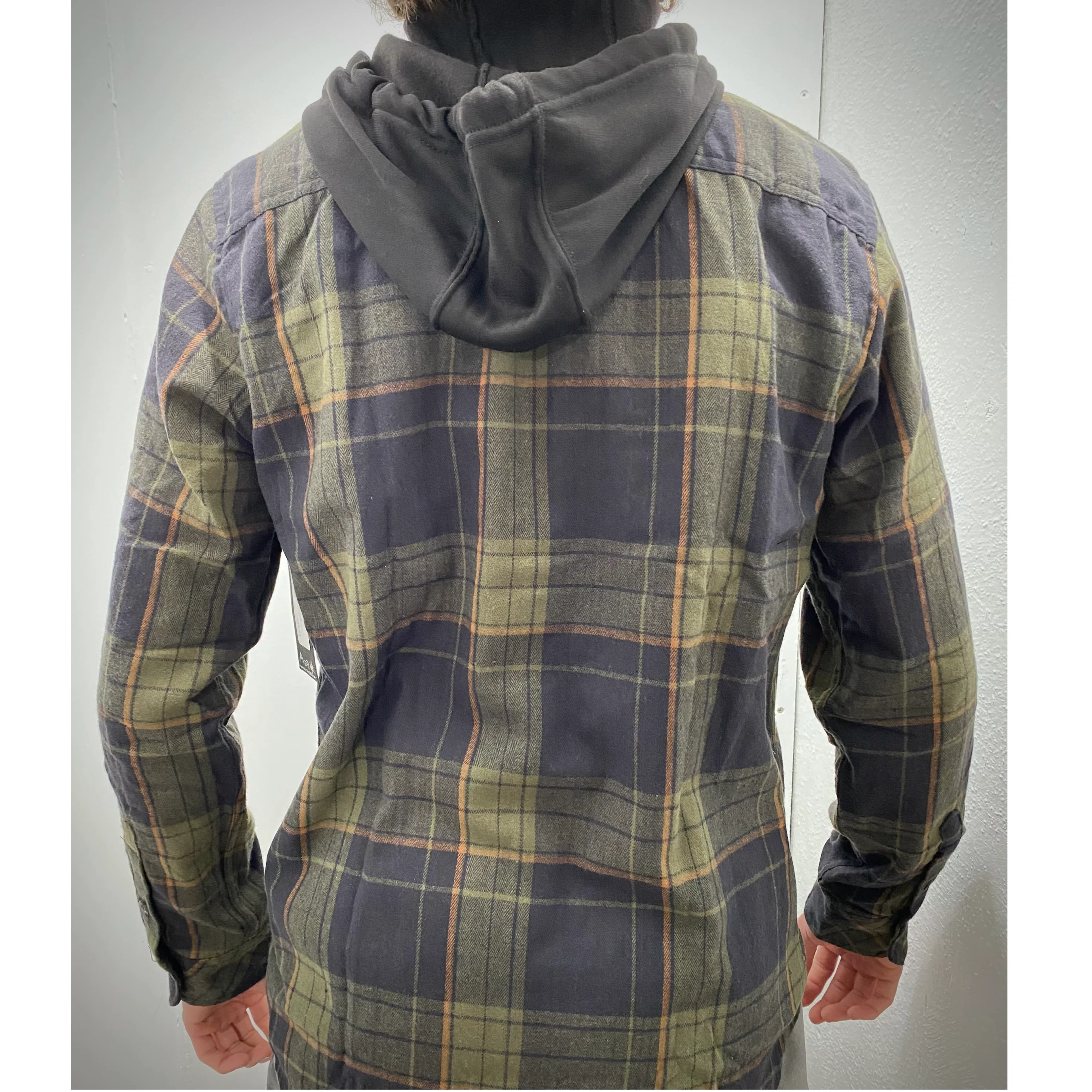 Olive and Dark Navy/Orange Hooded Flannel - Image 2