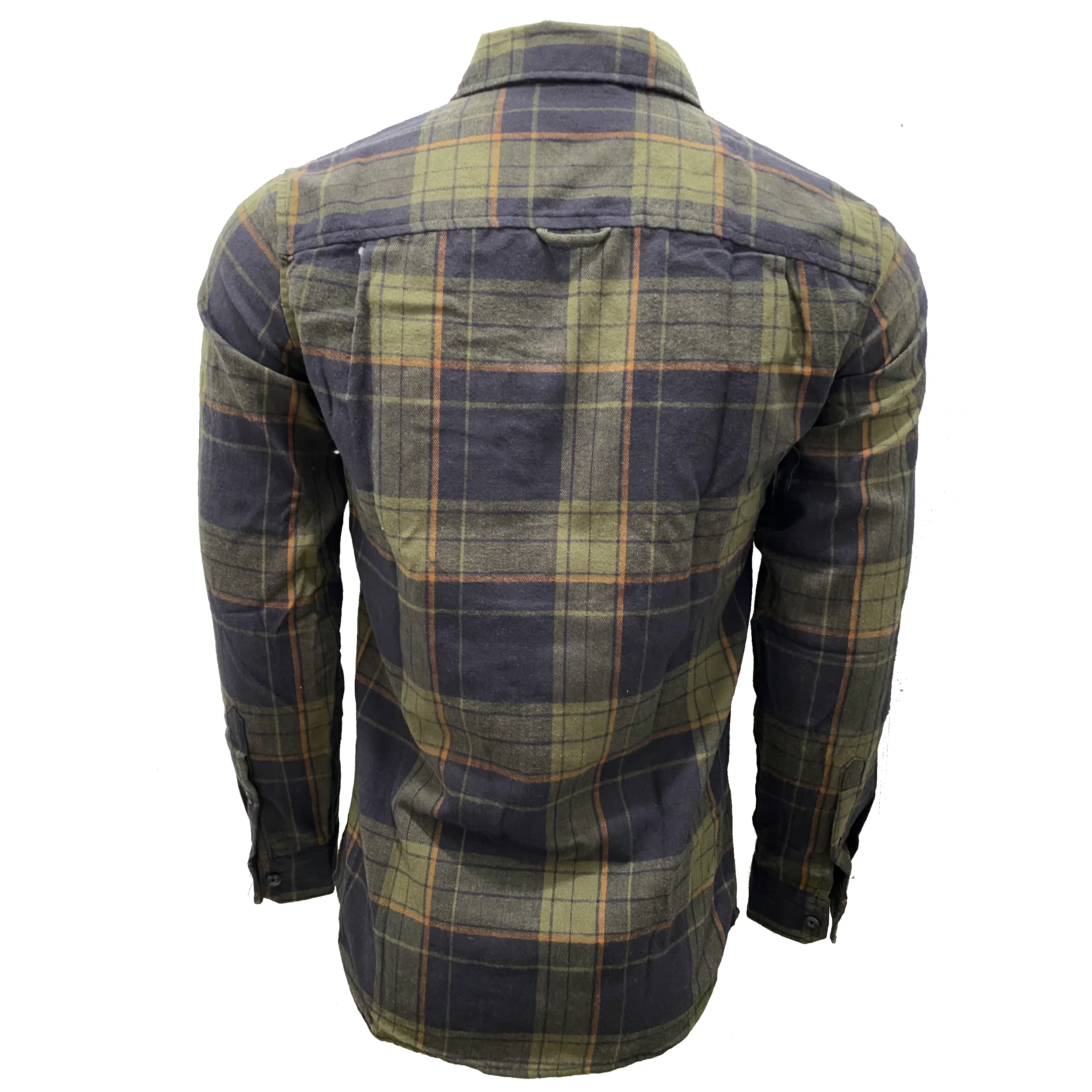Olive and Dark Navy/Orange Plaid Flannel - Image 2