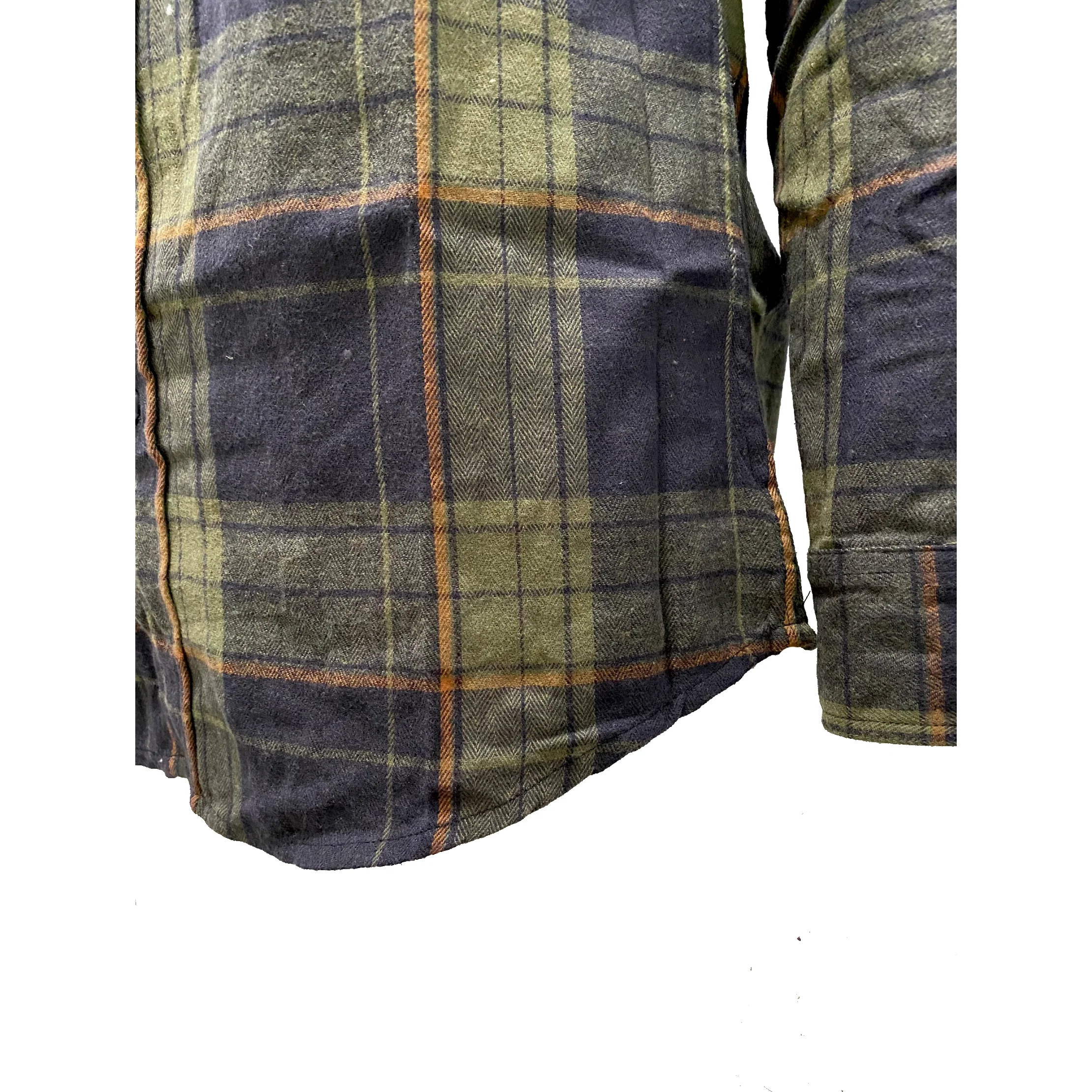 Olive and Dark Navy/Orange Plaid Flannel - Image 3