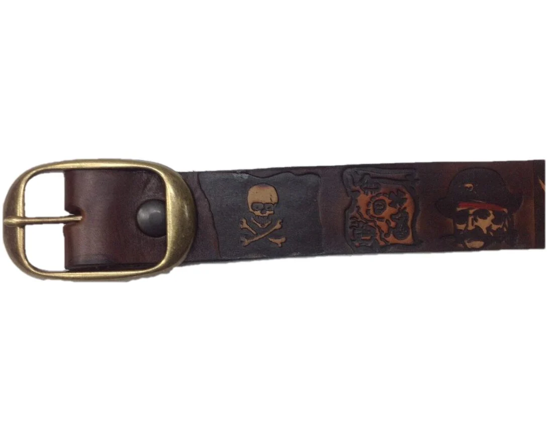 Pirate Skull Embossed Leather Belt - Image 4