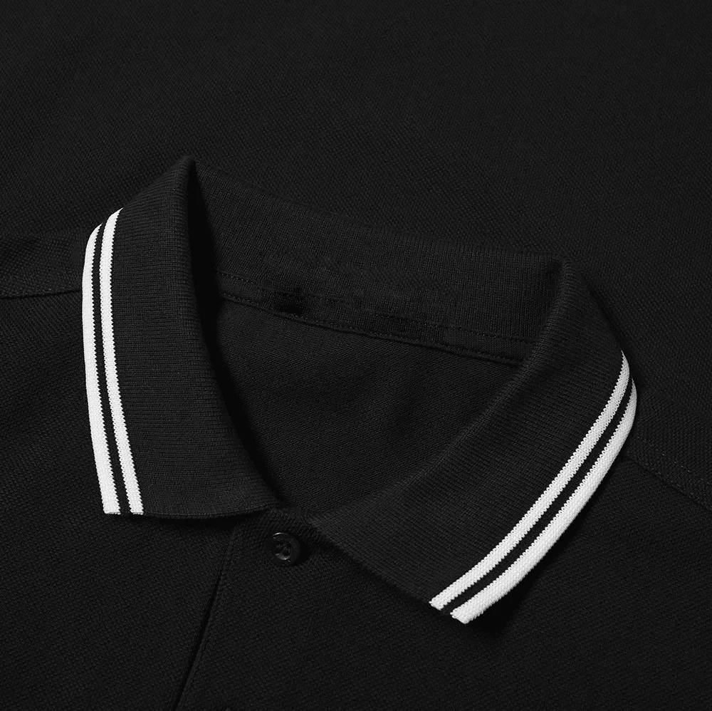 Mens Polo Shirt Tipped Pique Black - Image 2