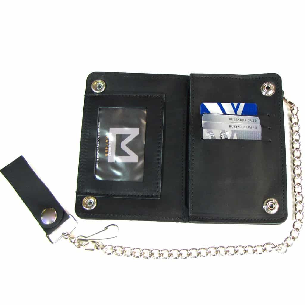 Short Bi-Fold Leather Wallet w/ Chain - Image 2