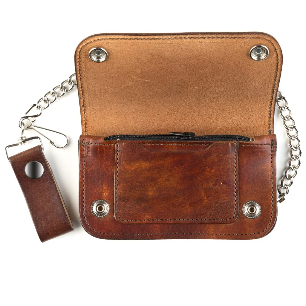 6" Skull Crossbones Leather Wallet w/ Chain - Image 2
