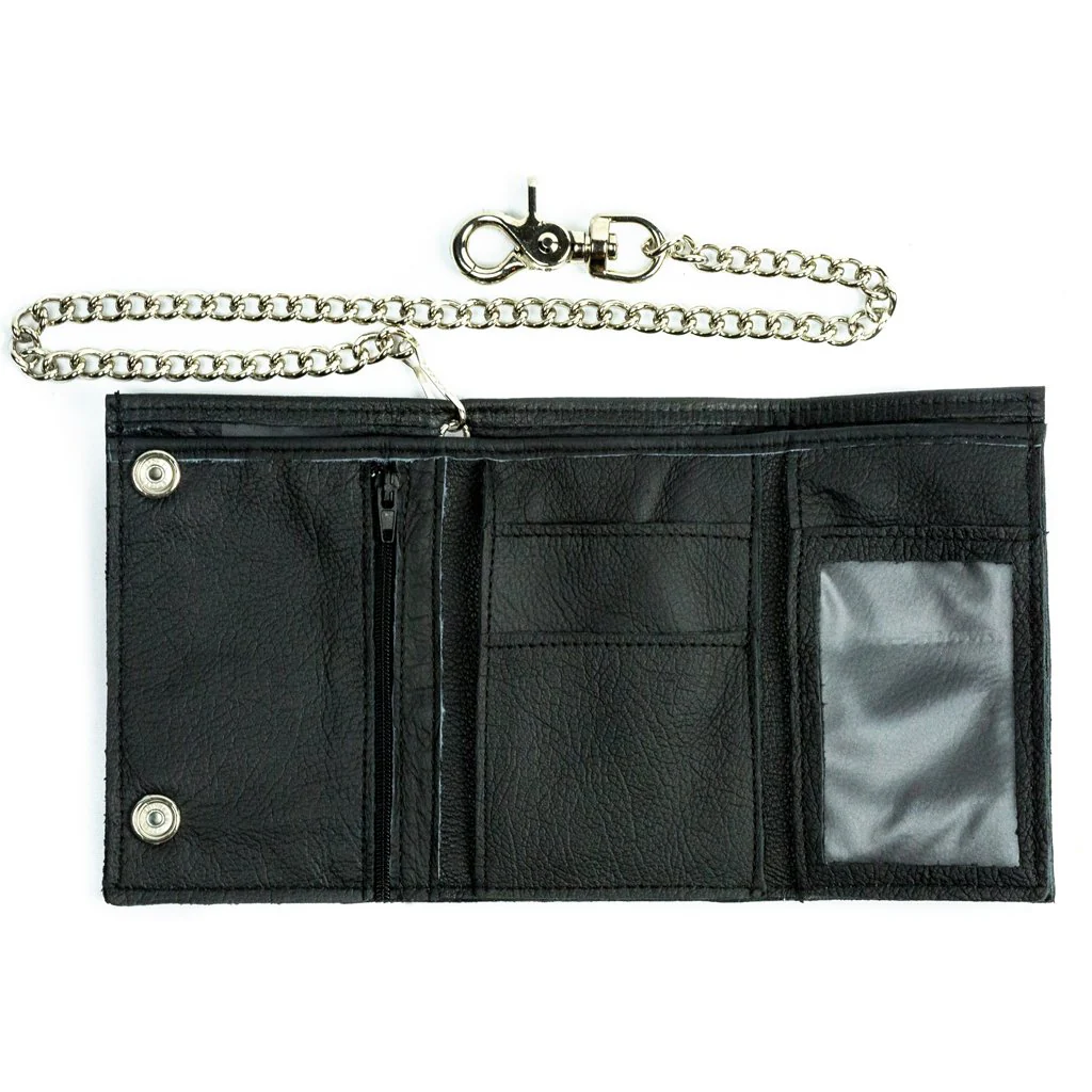 Soft Leather Tri-Fold Wallet w/ Chain - Image 2