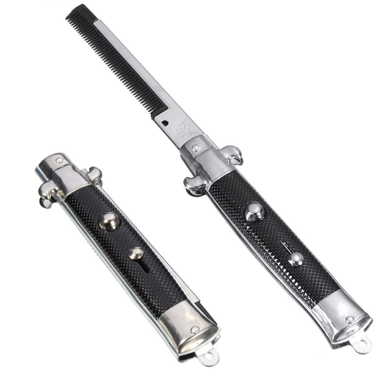 Novelty Stainless Steel Switchblade Hair Comb - Image 2