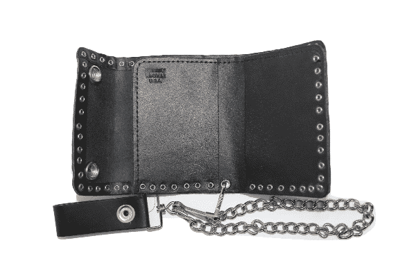 Studded Bi-Fold Leather Wallet w/ Chain - Image 2