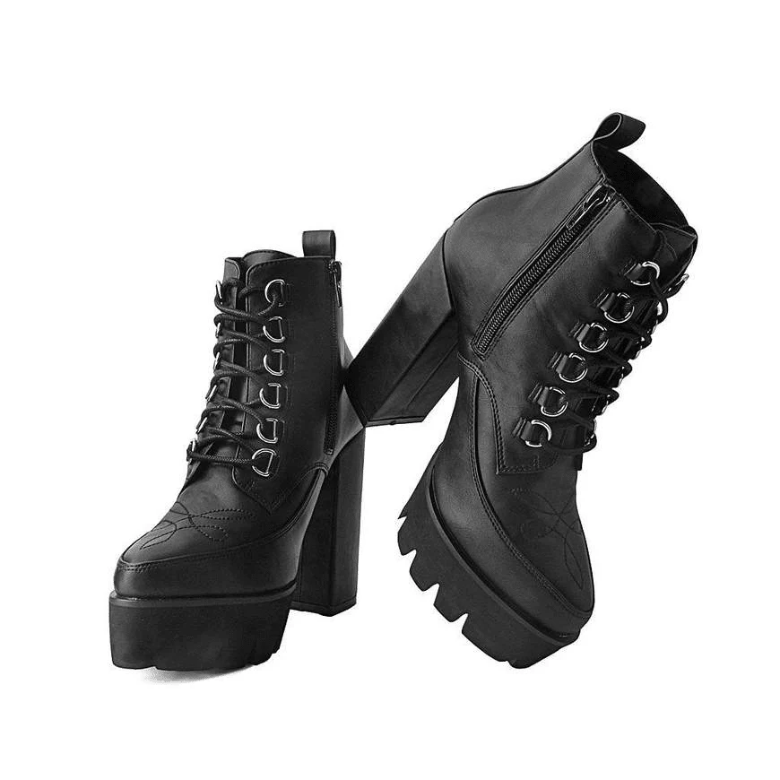 TUK Black Vegan Platform Heel 6-Ring A9689L - Image 2